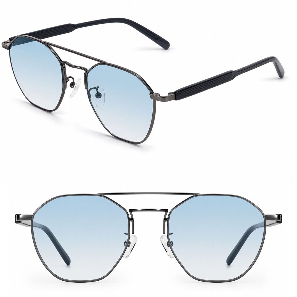 Unisex Silver Blue Gradient Pilot Retro 70s Classic Fashion Sunglasses